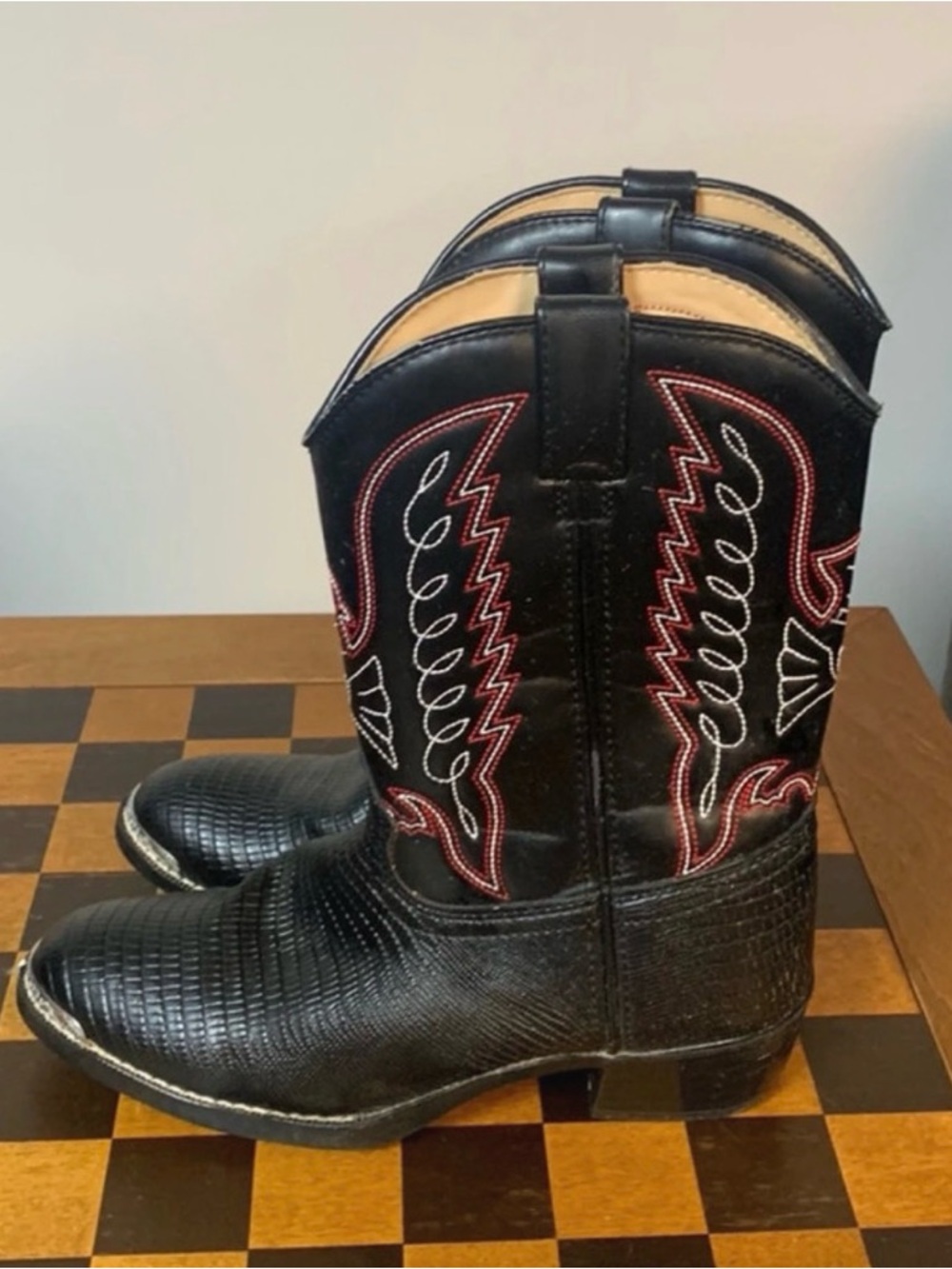 Durango Black with Red & White Stitching Kids Western Boots